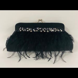 Ellian black satin evening bag with chain handle